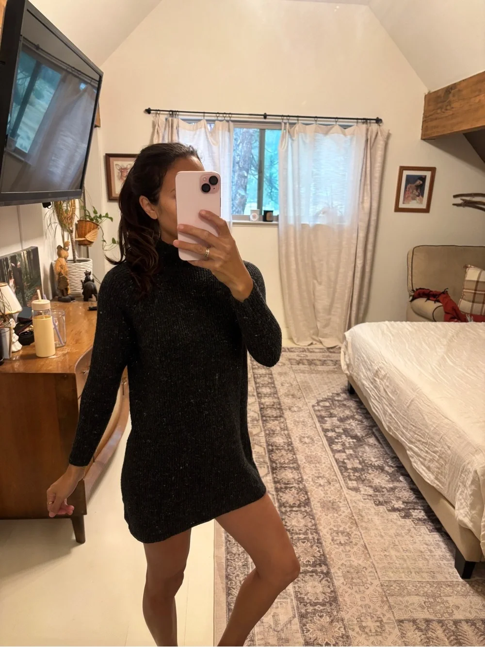 Madewell Black Ribbed Mock Neck Sweater Dress